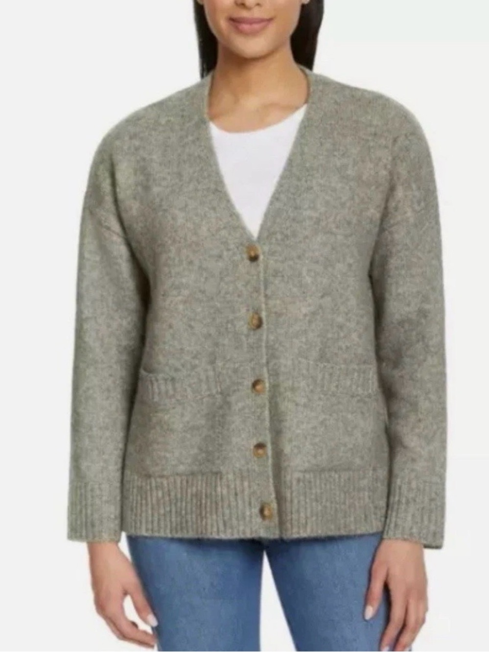 Ella Moss Heather Green Relaxed Boyfriend-Fit Button Up Cardigan Sweater  Size M